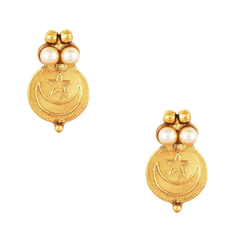BodhaTraditional Indian, Islamic Arabic Chand Tara Gold Coin Necklace Set for Women (SJ_2700) - Image 4